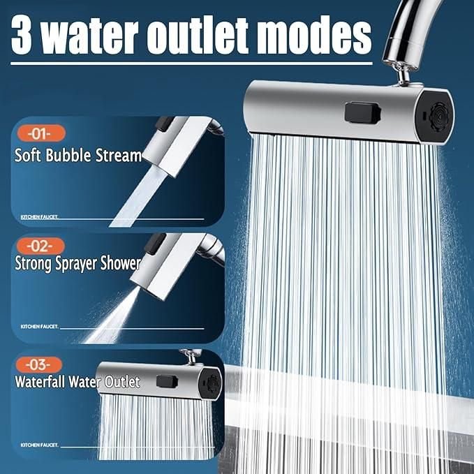 3-in-1 360° Waterfall Kitchen Faucet – Effortless Cleaning & Convenience