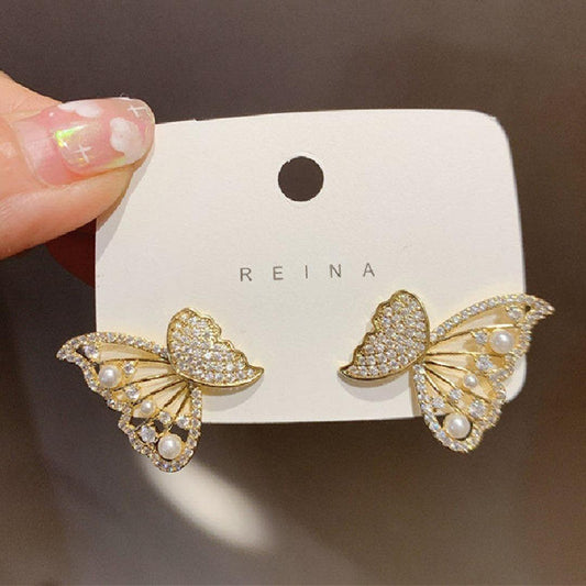 Korean Pearl & Cubic Zirconia Stud Earrings