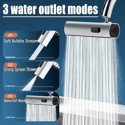 3-in-1 360° Waterfall Kitchen Faucet – Effortless Cleaning & Convenience