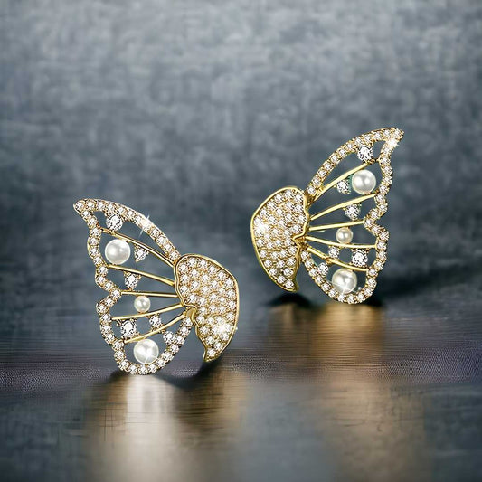 Korean Pearl & Cubic Zirconia Stud Earrings