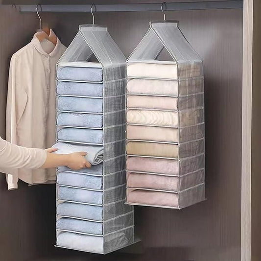 Hanging Closet Foldable Organizer – 6 Slots | Space-Saving Wardrobe Storage Solution