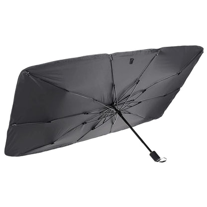Car Windshield Sun Shade Umbrella - Thermal Heat Protector | Easy Install , Alloy Steel | Black