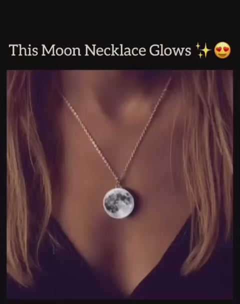 Night Glowing Moon Pendant with Stainless Steel Chain